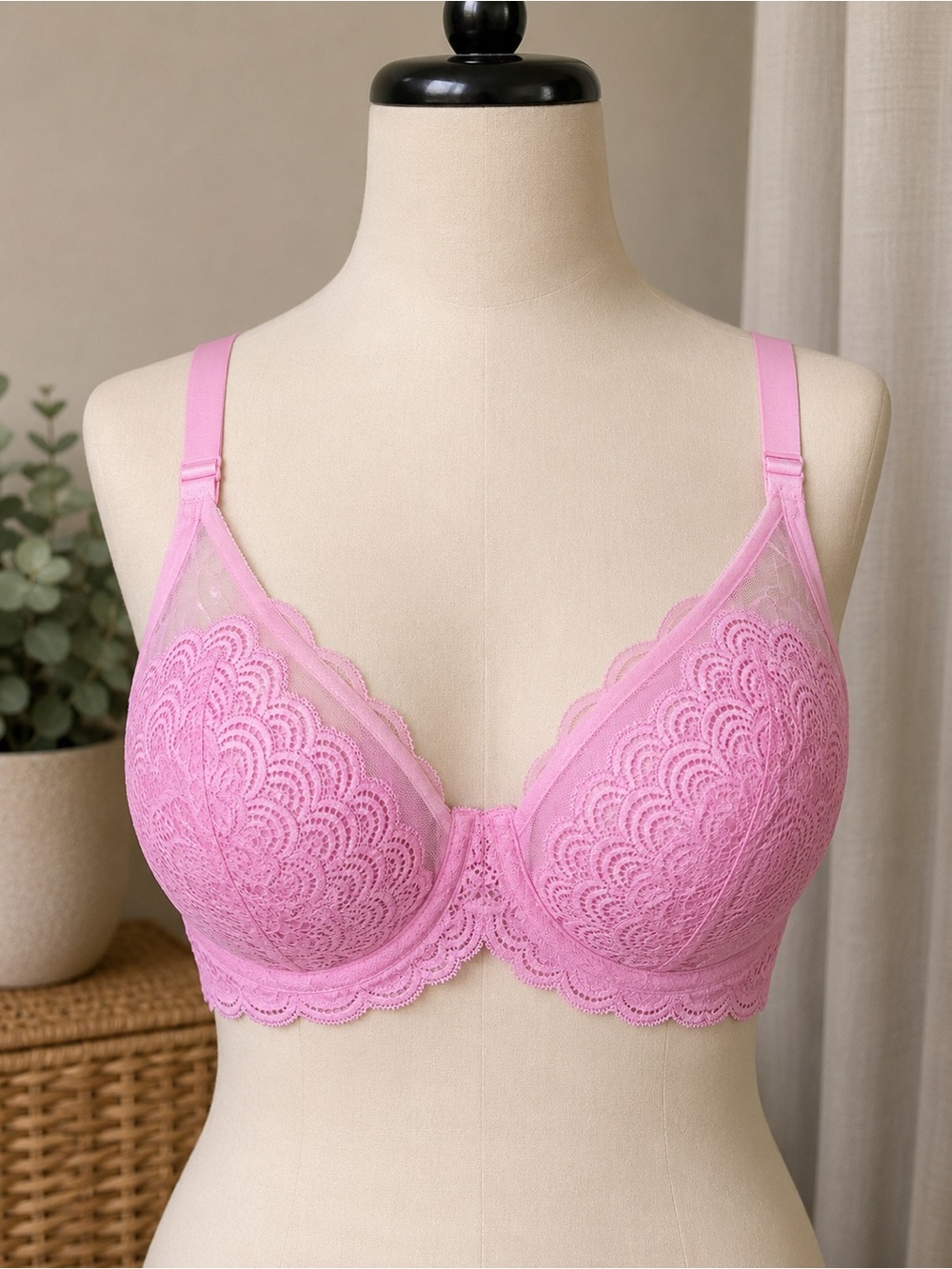 HSIA Pink Lace Underwire Bra 44DDD Plus Size Full Coverage NWT